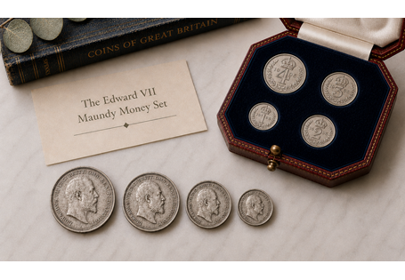 A complete set of Edward VII Maundy Money in original dated box.