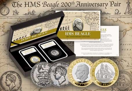 This historic pair brings together the UK 2026 HMS Beagle Silver £2 with a genuine 1826 shilling for the 200th anniversary of the ships first commission.
