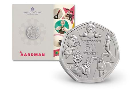 This Brilliant Uncirculated UK 2026 50p Coin pack has been released to celebrate 50 years of Aardman. Comes in official Royal Mint packaging.