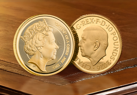 This UK 2026 Gold Proof 1/10oz coin is the final in the Royal Mint's 'Portraits of a Queen' series, and features the fifth definitive portrait of Queen Elizabeth II designed by Jody Clark. 