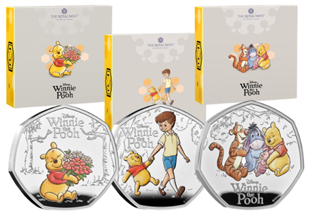 This set includes the three UK 50ps released to celebrate the 100th birthday of Winnie the Pooh. Each coin is struck to a Proof Quality and comes in official Royal Mint packaging.