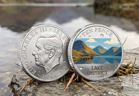 The Lake District 10p, issued by the Isle of Man in 2026 to celebrate the history and heritage of British National Parks. Struck to a Brilliant Uncirculated colour specification.