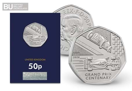 To celebrate 100 years of the British Grand Prix, The Royal Mint have issued this official UK 50p coin. Struck to a Brilliant Uncirculated quality and encapsulated in Change Checker packaging.