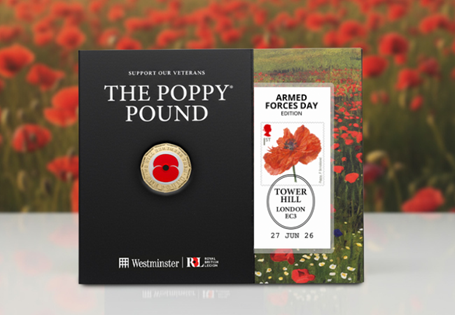 RBL Poppy £1 Coin struck to a BU finish and features colour detailing. First commemorative 12-sided £1 coin, in the limited Armed Forces Day Presentation Pack. 10% of all sales go directly to the RBL.