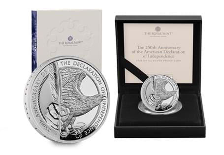 This UK 1oz Fine Silver has been issued to celebrate 250 years since America became independent. Features a special incuse finish to convey the evolution of the nation. Comes in Royal Mint packaging.
