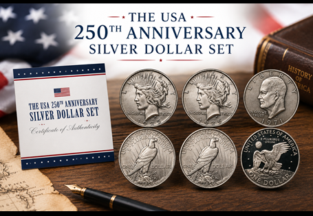 Bringing together three significant silver issues spanning half a century, this exclusive collection tells the story of three iconic moments from the history of the US. EL: 50