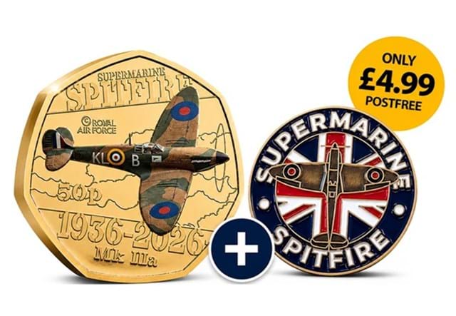 Spitfire 50P And Lapel Badge Website PP