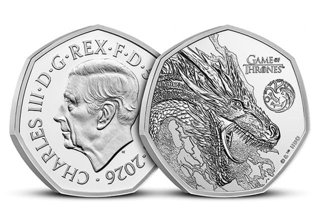 Game Of Thrones 50P BU Coin Obverse Reverse FIRE