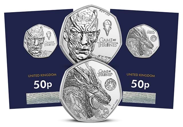 Game Of Thrones 50P BU Coin REVERSE PAIR & Packaging FIRE & ICE