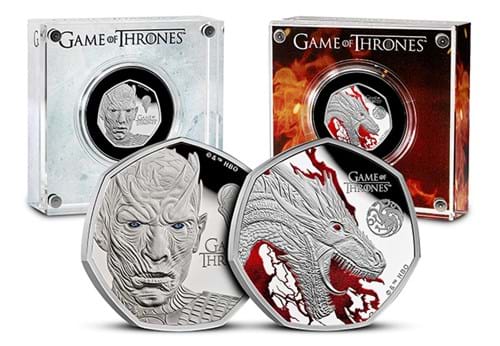 Game Of Thrones 50P Silver REVERSES Acrylic Cases FIRE 7 ICE