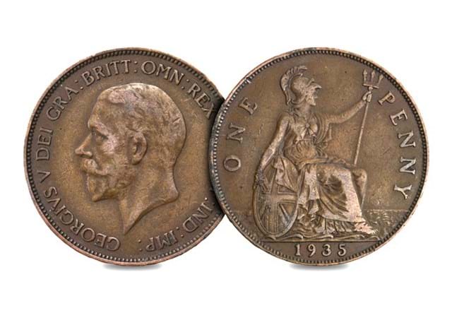 1935 George V Penny Obv Rev